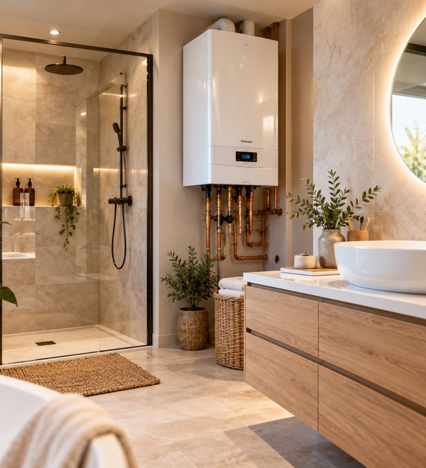 Salle de bain rénovée avec douche vitrée et meuble vasque